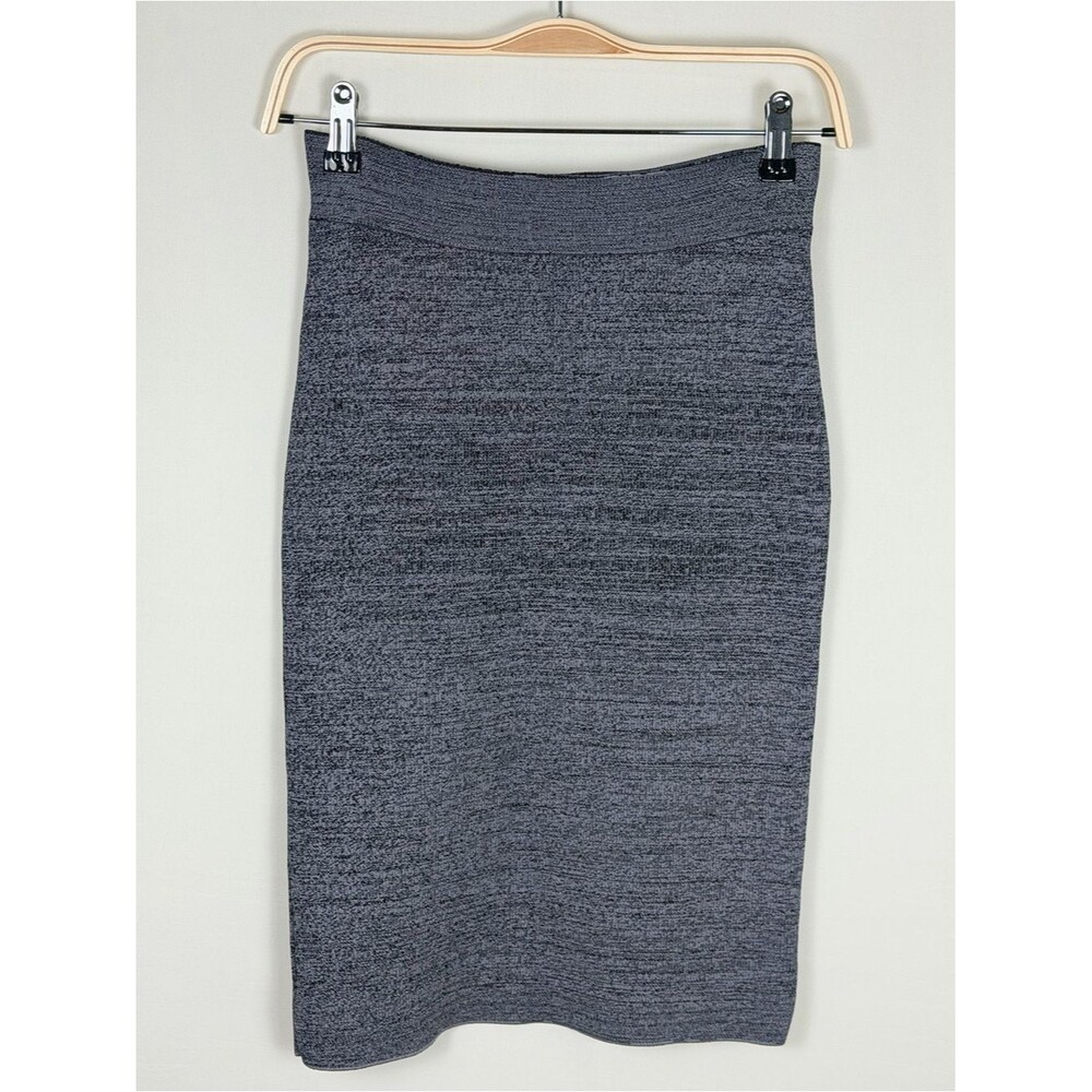 BCBGMAXAZRIA Gray Midi Skirt Substantial Knit Bodycon Stretch Fitted Size Medium